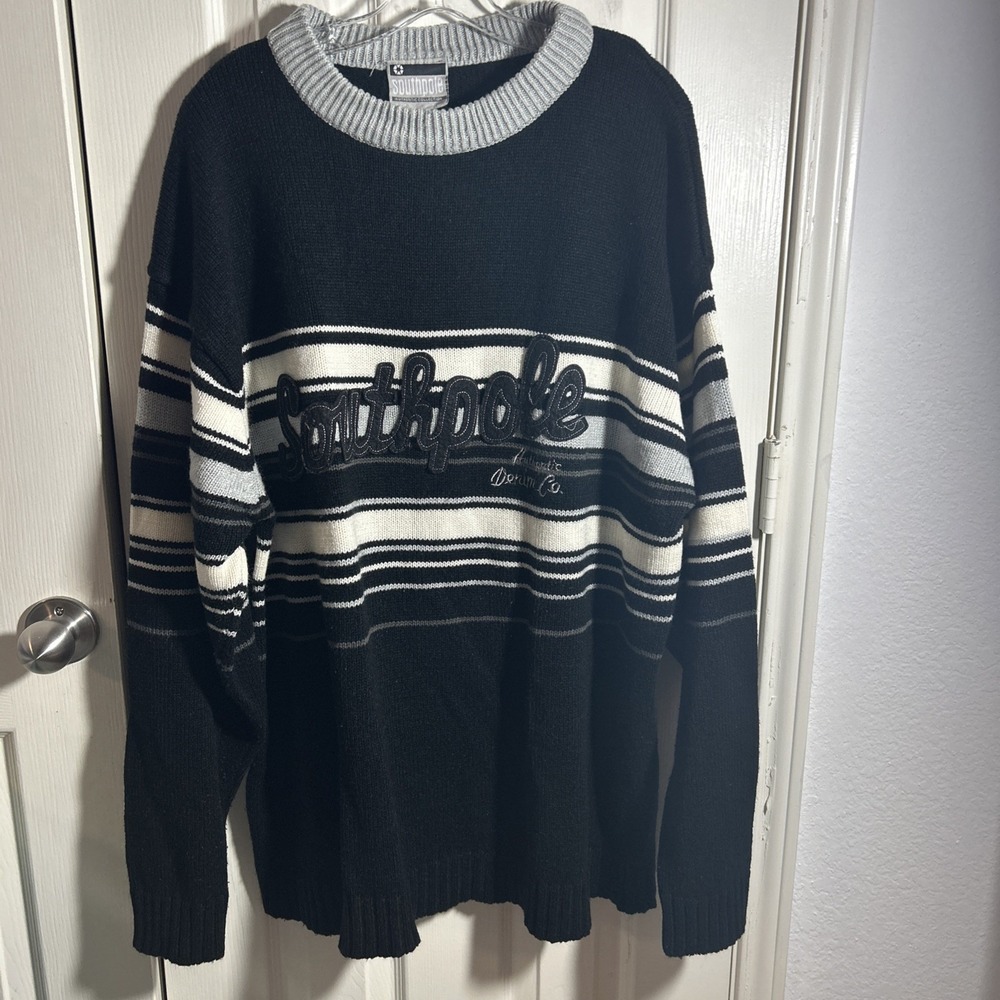 Vintage Southpole Striped Knit Sweater Men's XL Y2K Hip Hop Streetwear Crewneck